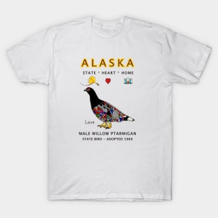 Alaska, Male Willow Ptarmigan, Love, Valentines Day, State, Heart, Home T-Shirt